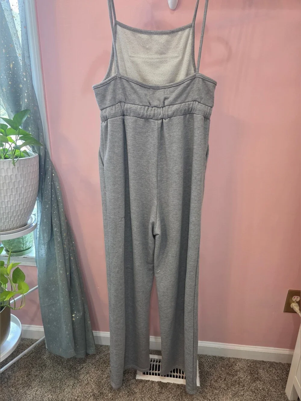 Blue Blush Gray Tie Strap Wide Leg Lounge Jumpsuit M